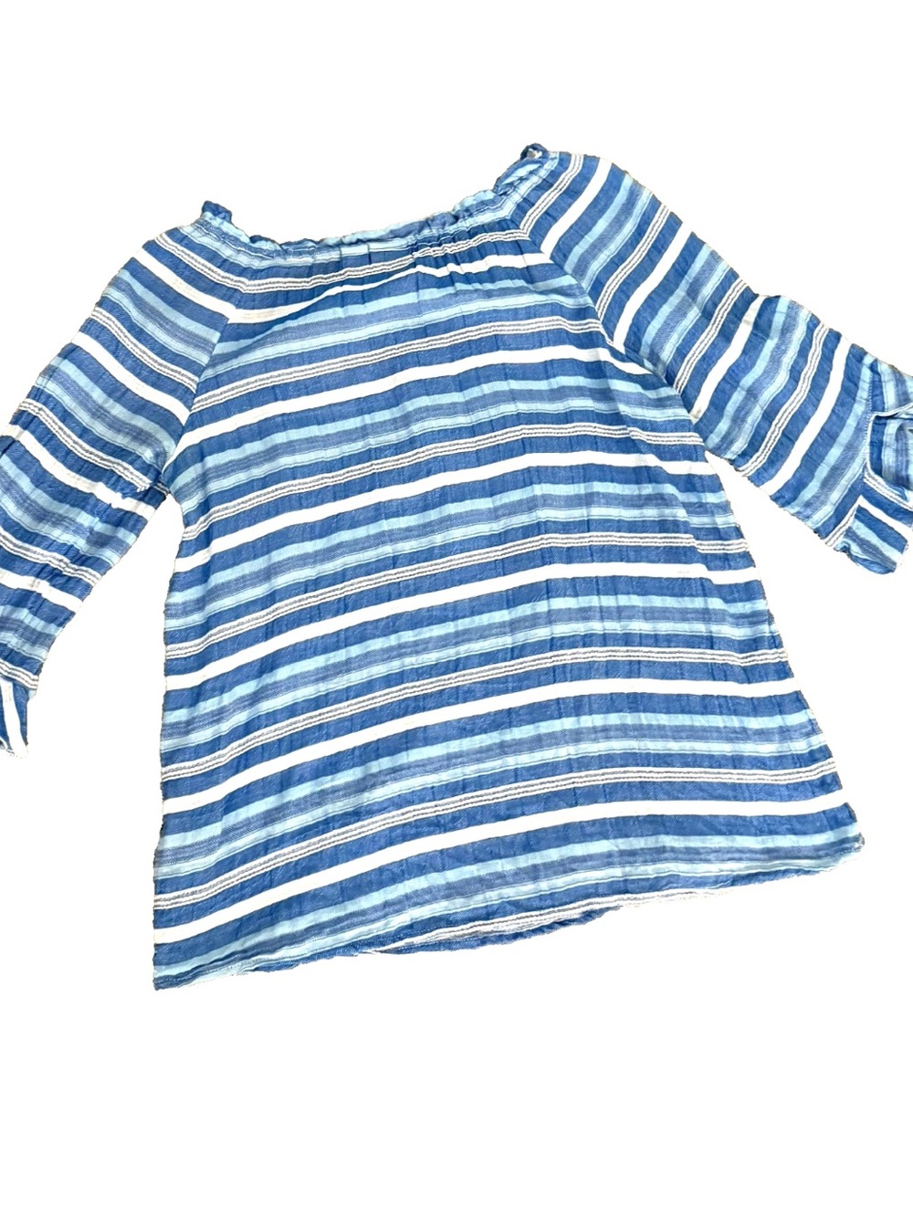 Westbound Women Blue White Striped Boho Peasant Blouse Shirt Top Smocked Ruffle - Picture 3 of 8